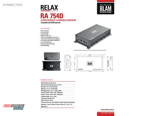Amplifiers / Blam Relax RA 754D 4 Kanal Slim Amfi 300 Watt 3