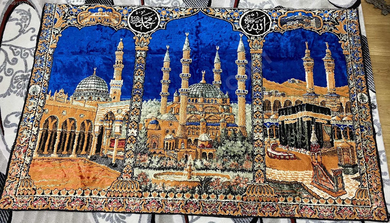 Antika duvar halısı Mescidi Aksa ve Kabe tasvirli Antika Antika Duvar