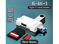 6 in 1 Kart Okuyucu Adaptör Usb-Otg Hub Type-C