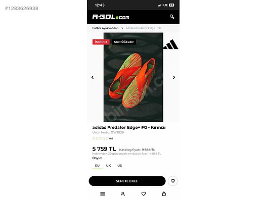 Çivili Kırmızı 41.5 Numara Adidas Krampon & Ayakkabı