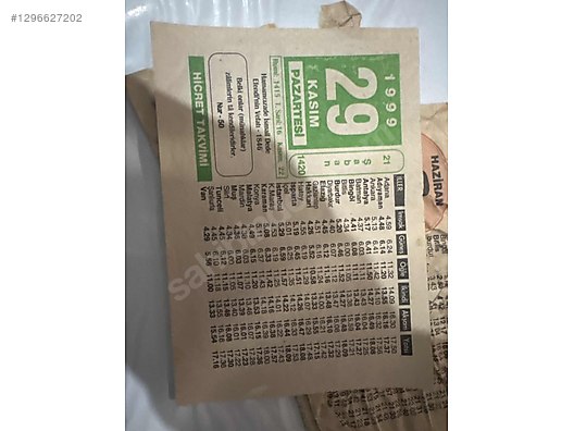Calendar / 1999 takvim yaprağı ilk gün olduğu gibi on sahibinden