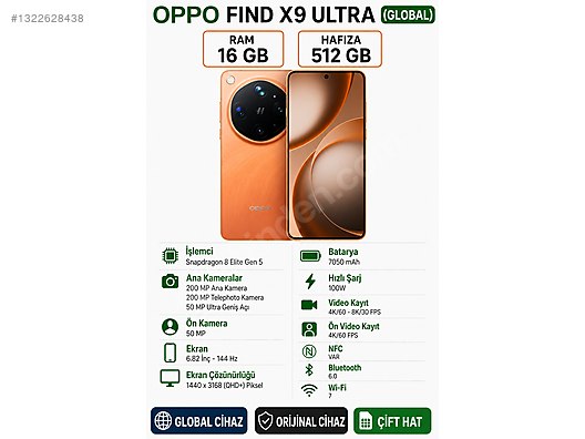 512 GB Kahverengi Oppo Find X9 Ultra Cep Telefonu - 1322628438