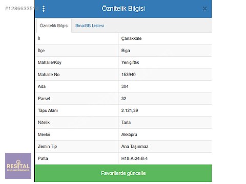 Çanakkale Biga Yeniçiftlik Satılık Tarla