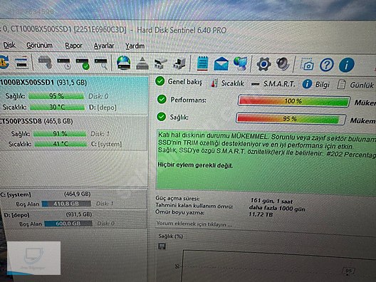 Crucial 1TB BX500 Serisi 3D NAND Sata 3.0 SSD (540MB/500MB