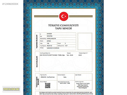 KAYSERİ ÖZVATAN MÜSTAKİL EV TAPU SAHİBİ PERTA EMLAK ÜMİT TAHMAZ #1249635304