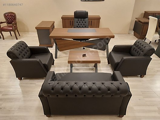 Executive Office Set / 180 cm ceviz antırisit metal masa tk koltuklar ...