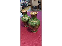 2 adet ,Bronz üzerine mine işlemeli Cloisonne vazo Y:21cm