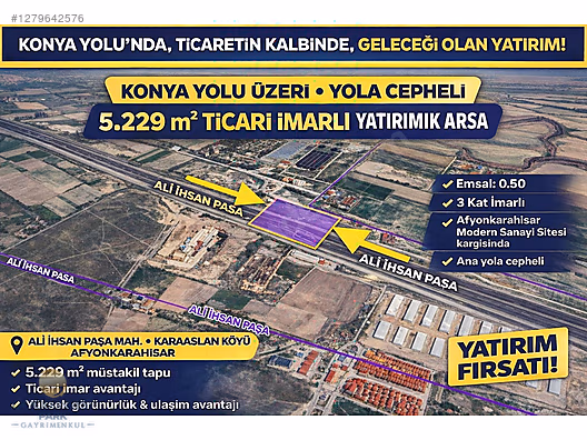 Konya Yolu Üzeri Ticari İmar Yola Cepheli 5.229 m² Satılık Arazi
