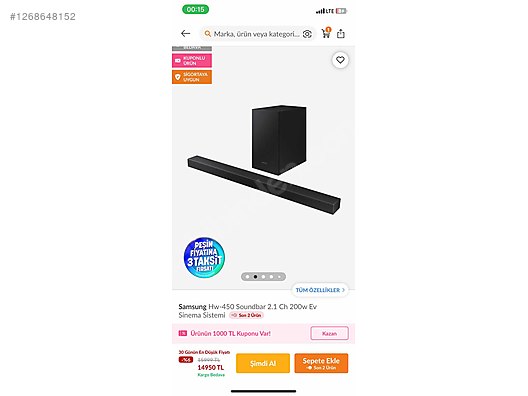 SAMSUNG HW T450 - İkinci El Samsung Soundbar Hoparlör fiyatları