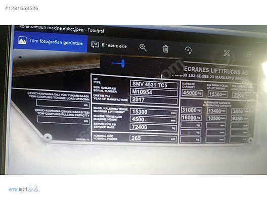 İş Makineleri & Sanayi / Sanayi / Taşıma & İstifleme / Forkliftler / Satılık / Konecranes