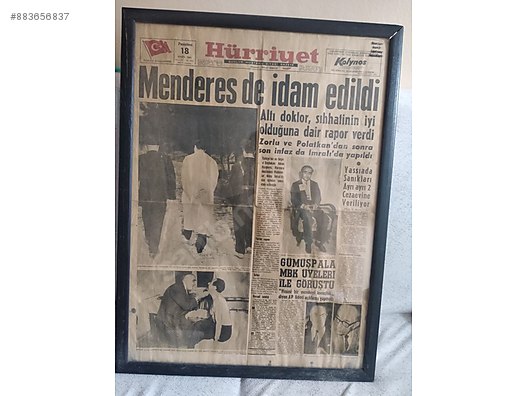 1961 Adnan Menderes Idami Koleksiyonluk Gazete Sahibinden Com Da 883656837