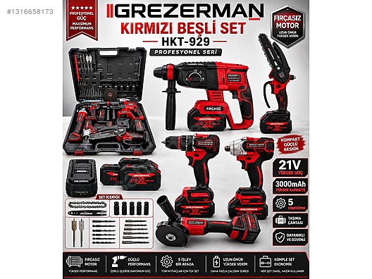 Dr.K/5点セット Grezerman HKT-929 Profesyonel 5'li Set - 21V Kömürsüz Motor