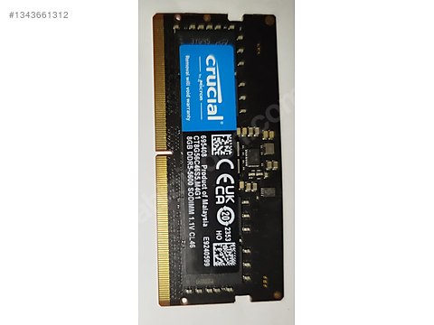 Sıfır Ayarında Crucial 8GB DDR5 5600MHz Notebook RAM (SODIMM