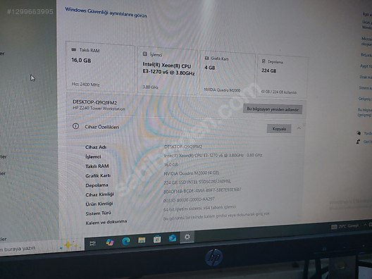 HP / HP Z240 E3-1270 V6 3.80Ghz 16GB RAM 240SSD 4GB M2000 QUADRO