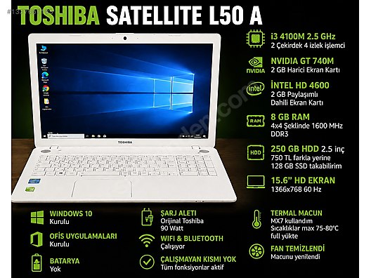 Toshiba / Toshiba i3 4100M-NVidia GT740M-8GB Ram-250 GB-Windows 10