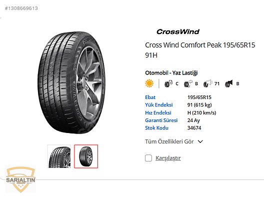 CrossWind Comfort Peak 195/65R15 91H YAZ LASTİĞİ sahibinden.comda