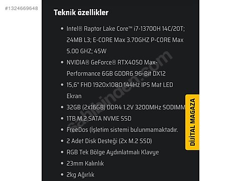 Intel Core i7 Monster Oyuncu Laptop - 1324669648