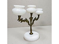 Vintage pirinç oniks mermer 3 kollu şamdan