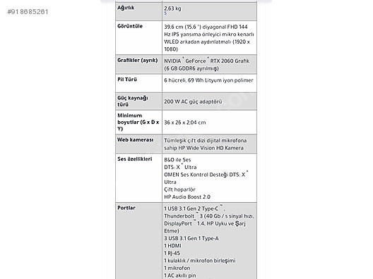 Hp Hp Omen 15 At Sahibinden Com 918685261