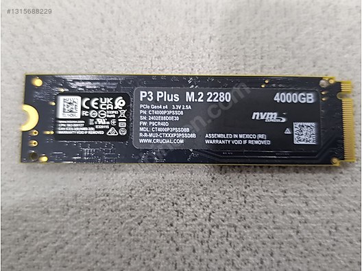 Crucial 4TB P3 PLUS Serisi PCİ 4.0 NVMe M.2 SSD sahibinden.comda