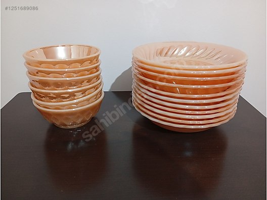 USA Anchor Hocking Fire-King Antika Tabak ve Kase Seti on