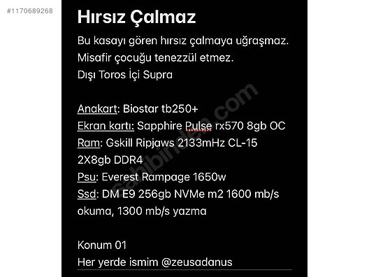 ntel i3 7100 rx 570 8gb F P Oyun Bilgisayar Al veri S f r kinci El Urunlerle sahibinden da 1170689268