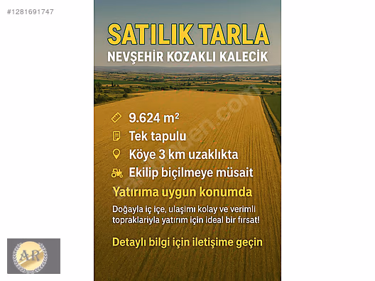 KOZAKLI SATILIK TARLA TEK TAPULU 9.624 m2 #1281691747