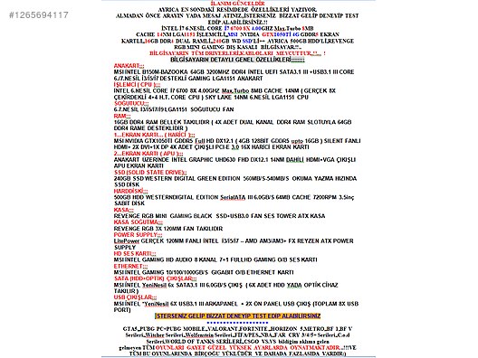 İkinci El ve Sıfır Alışveriş / Bilgisayar / Masaüstü / Modeller / Toplama