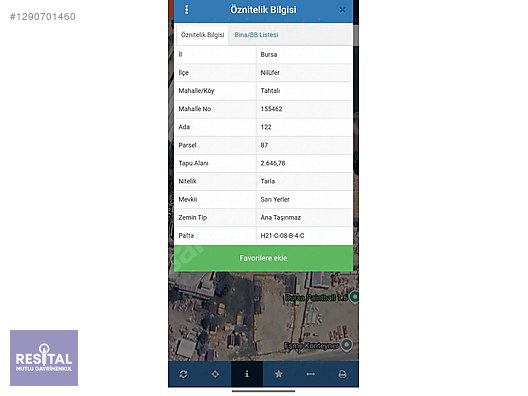 RS MUTLU NİLÜFER TAHTALI'DA STRATEJİK KONUMDA 2.646 M2 ARAZİ