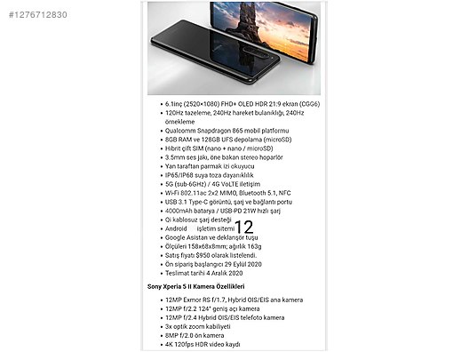 İkinci El ve Sıfır Alışveriş / Cep Telefonu & Aksesuar / Cep Telefonu / Sony / Xperia 5 II