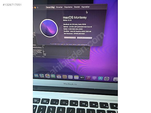 Apple Macbook / Satılık 2015 MacBook Air İ5 8GB RAM 500GBSSD
