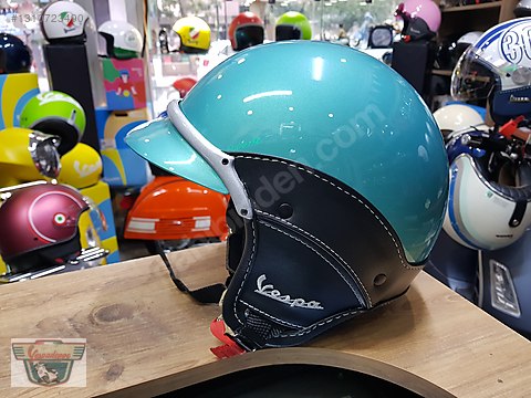 Vespa KASK Soft Touch RETRO METALİK YEŞİL -S-Vespadeppo - Açık