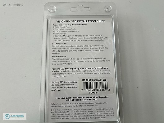 VİSİONTEK SOLID STATE DRIVE 3D MLC 7MM6GB/S SATA3 1TB 401577 sahibinden ...