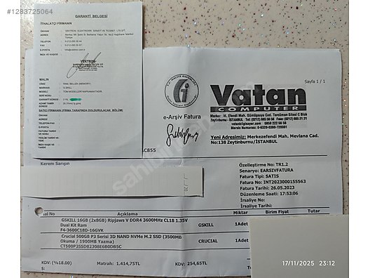 (Garantili) Gskill 16 GB (2*8GB) Ripjaws Ddr4 3600 Mhz Cl18