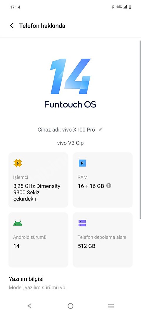 global vivo x100 pro 16 512 sürüm android 14 çift hat kayıtlı
