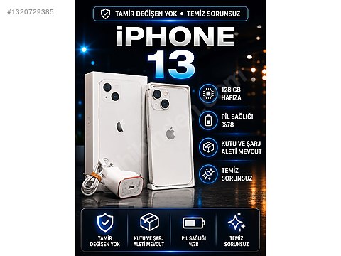 Apple / iPhone 13 / İPHONE 13 128 GB PİL 78 KUTU VE ŞARJ ALETİ