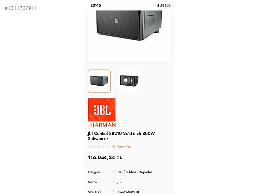 SON FİYAT ACİLİYETTEN SATILIK JBL CONTROL SB210 800W SUBWOOFER