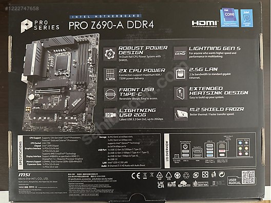 MSI PRO-Z690-A DDR4 Anakart - Anakart ve Tüm Masaüstü Bilgisayar Parçaları sahibinden.com'da