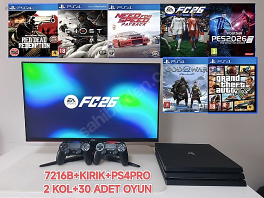 PS4PRO+7216+KIRIK+30 OYUN+2 ORJ.KOL+1TB+GELDENE TEST ET AL