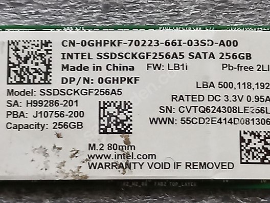 intel SSDSCKGF256A5 256GB M.2 80MM SATA SSD sahibinden.comda