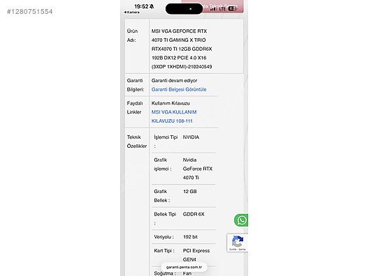 4070 ti ekran kartı temiz garantili kullanmaya devam ediyorum - GeForce Ekran Kartı İlanları sahibinden.com'da