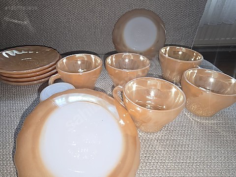 Vintage Fire-King Anchor Hocking Lüster Kahve Fincan Takımı 6