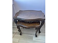 Antika Ceviz El Oyması Üçlü Sehpa Takımı