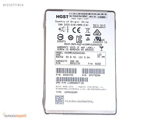 HGST HUSMM1620ASS201 200GB SAS SSD 12G - 0B32139 sahibinden.comda ...