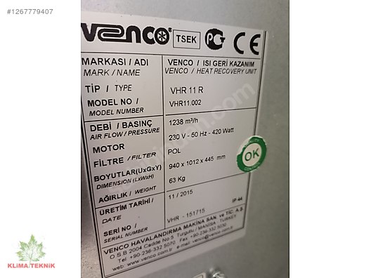Isı GERİ KAZANIM CİHAZI YENİ sahibinden.comda - 1267779407
