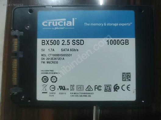 Crucial BX500 2.5 1000 GB yani 1 TB SATA SSD sahibinden.comda