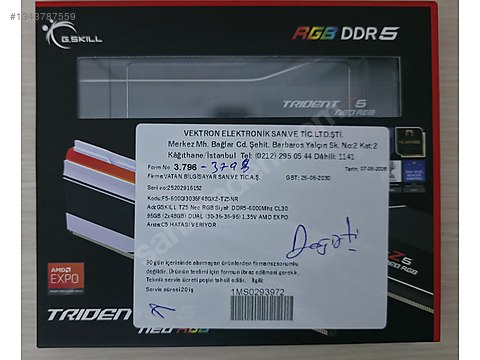 GSKILL TZ5 Neo RGB Siyah DDR5-6000Mhz CL30 96GB(2x48GB) AMD EXPO