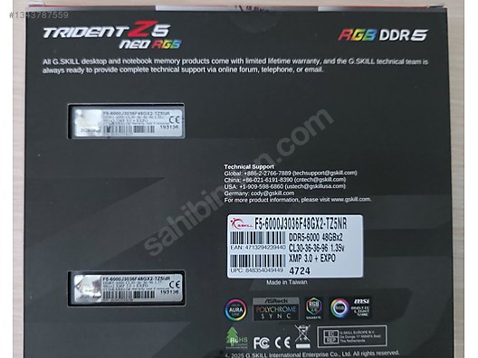 GSKILL TZ5 Neo RGB Siyah DDR5-6000Mhz CL30 96GB(2x48GB) AMD EXPO
