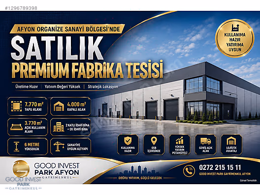 AFYON OSB'DE 7.770 m² ARSA ÜZERİNDE 4.000 m² SATILIK FABRİKA