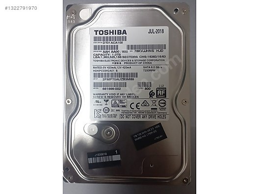 Toshiba 1TB HDD 3.5inc Sağlığı %100 sahibinden.comda - 1322791970
